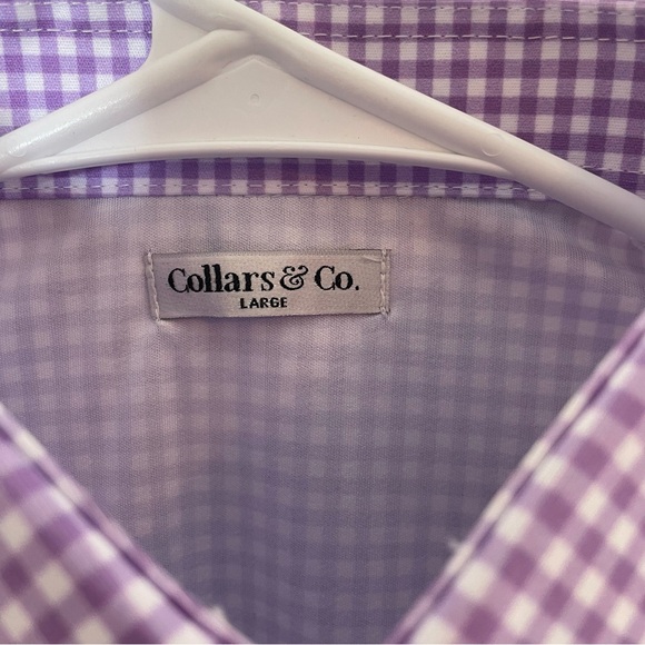 NWT Collars & Co. Lavender Gingham English Spread Collar Dress Shirt Polo Large - Picture 6 of 9